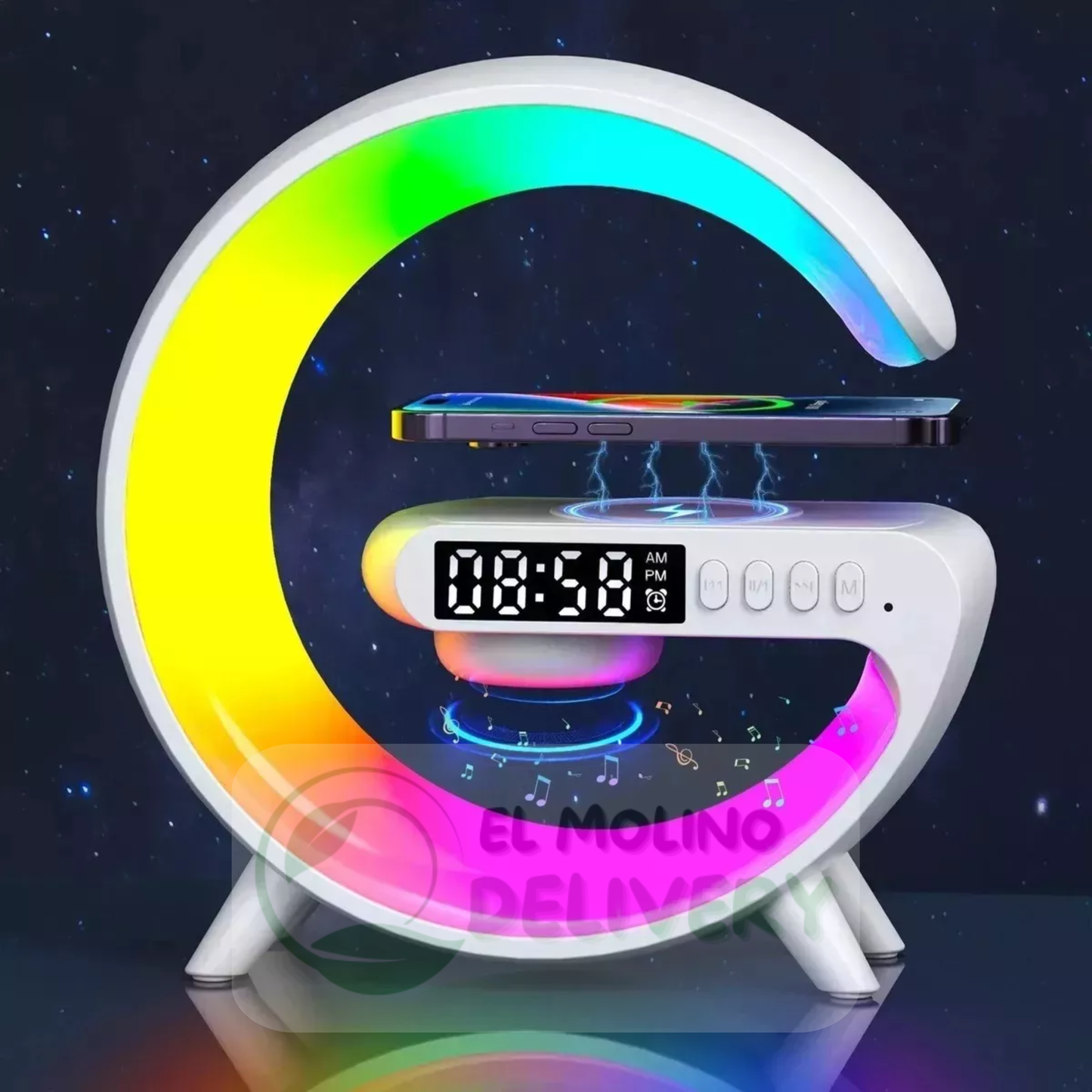 Cargador Inalámbrico Altavoz y Lampara RGB