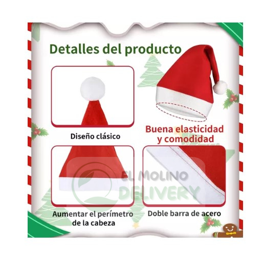 Pack 6 Gorros De Navidad Viejo Pascuero